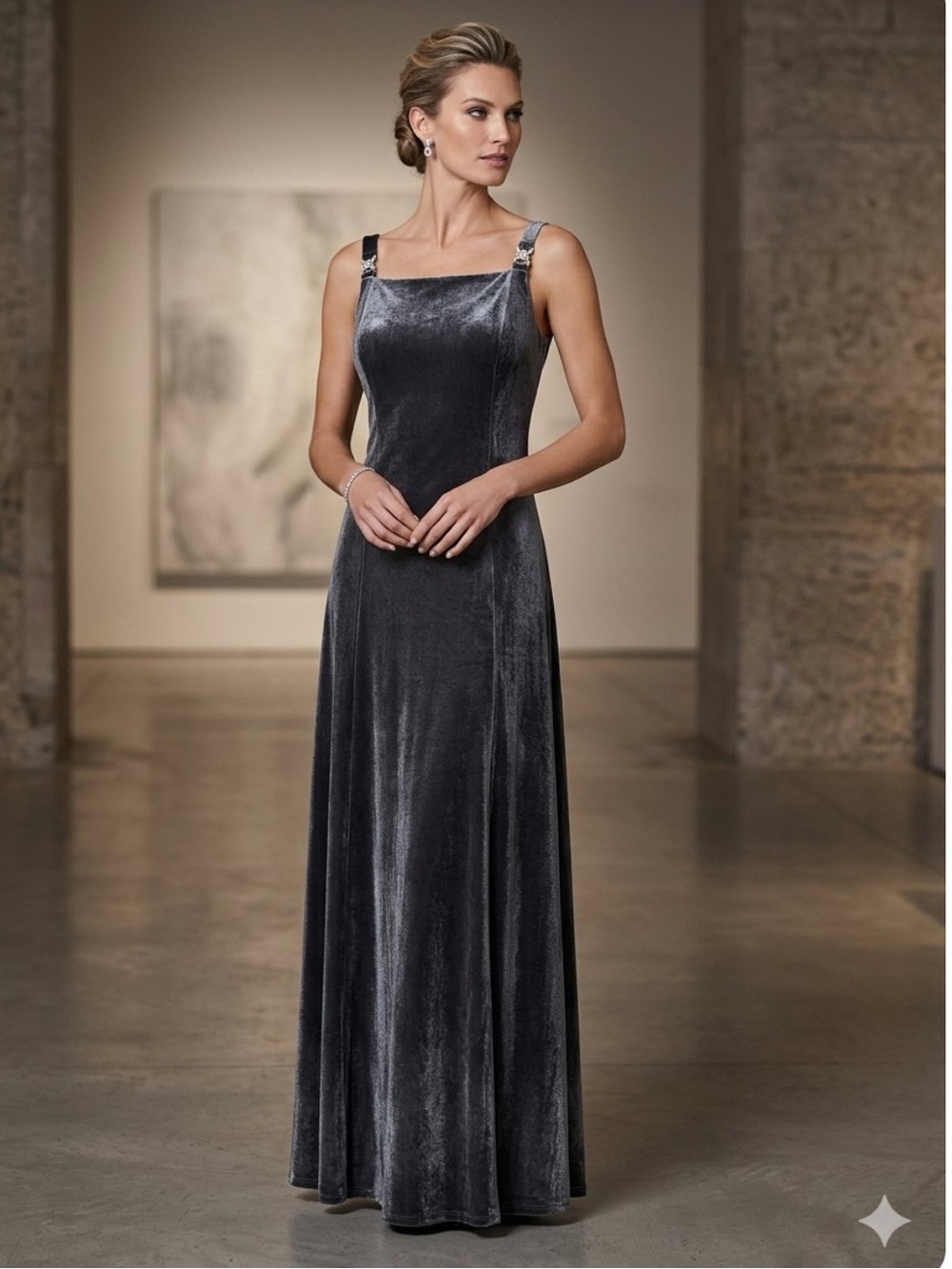 Betsy & Adam black shimmer embellished long evening gown silver ombré 16W